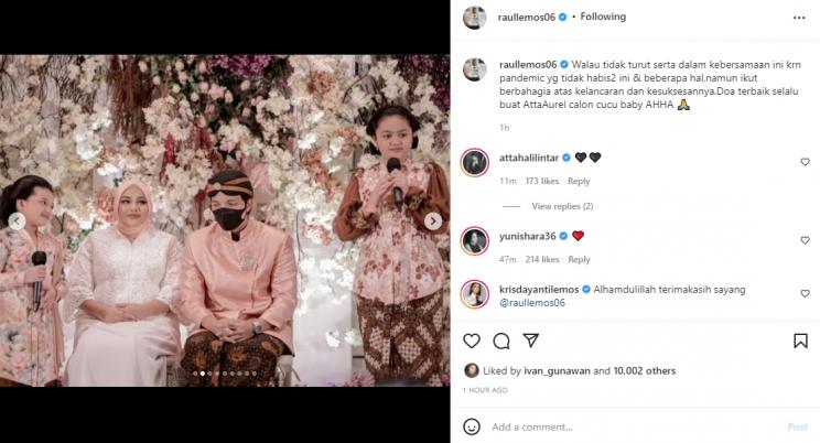 Raul Lemos tulis pesan haru untuk Aurel Hermansyah dan Atta Halilintar. (Instagram/raullemos06)