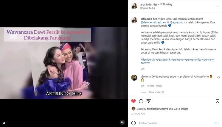 Momen akrab Dewi Perssik dan Agnez Mo. (Instagram/@artis.indo_hits)