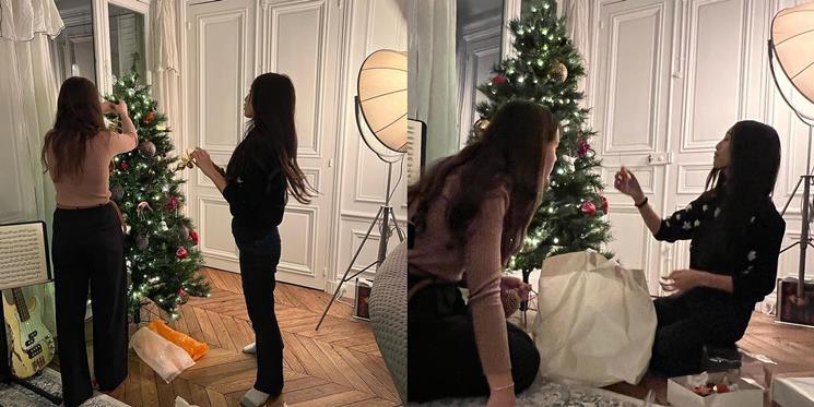 Anggun C Sasmi pamer momen anaknya menghias pohon Natal. (Instagram/@anggun_cipta)