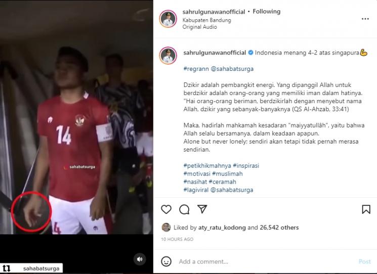 Sahrul Gunawan mengunggah video detik-detik pemain Timnas Indonesia memasuki lapangan. (Instagram/sahrulgunawanofficial)