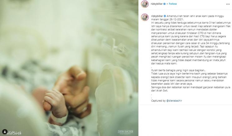 Rizky Billar umumkan Lesti Kejora melahirkan. (Instagram/@rizkybillar)