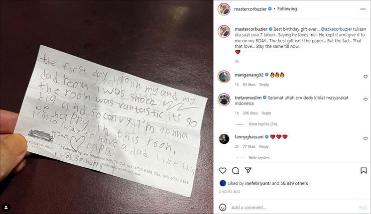 Deddy Corbuzier ungkap hadiah ultah spesial dari Azka Corbuzier. (Instagram/@mastercorbuzier)