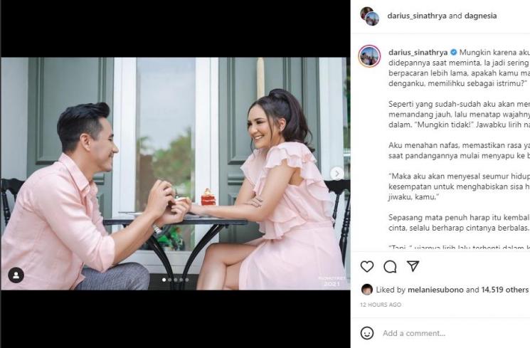 Darius Sinathrya dan Donna Agnesia rayakan ulang tahun pernikahan. (Instagram/darius_sinathrya)