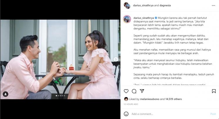 Darius Sinathrya dan Donna Agnesia rayakan ulang tahun pernikahan. (Instagram/darius_sinathrya)