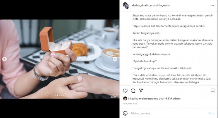 Darius Sinathrya dan Donna Agnesia rayakan ulang tahun pernikahan. (Instagram/darius_sinathrya)