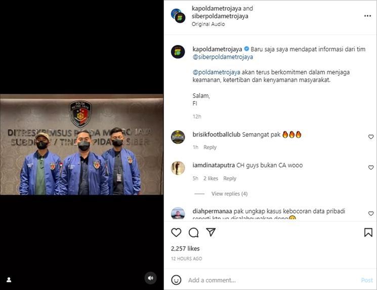 Artis CA diamankan polisi terkait kasus prostitusi. (Instagram/@siberpoldametrojaya)