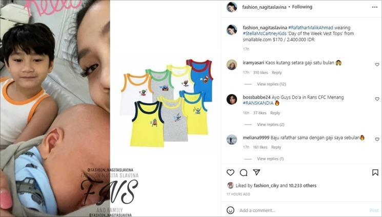 Harga singlet Rafathar Malik Ahmad. (Instagram/@fashion_nagitaslavina)