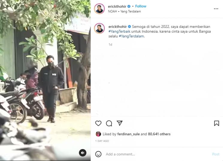 Erick Thohir parodikan video musik NOAH "Yang Terdalam". (Instagram/erickthohir)
