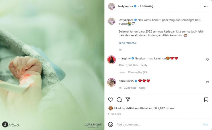 Lesti Kejora untuk pertama kali unggah potret anaknya, baby L. (Instagram/lestykejora)