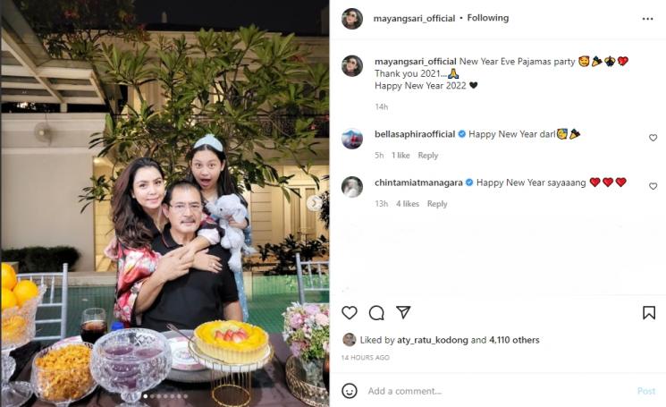 Mayangsari rayakan malam tahun baru bersama Khirani Trihatmodjo. (Instagram/mayangsari_official)