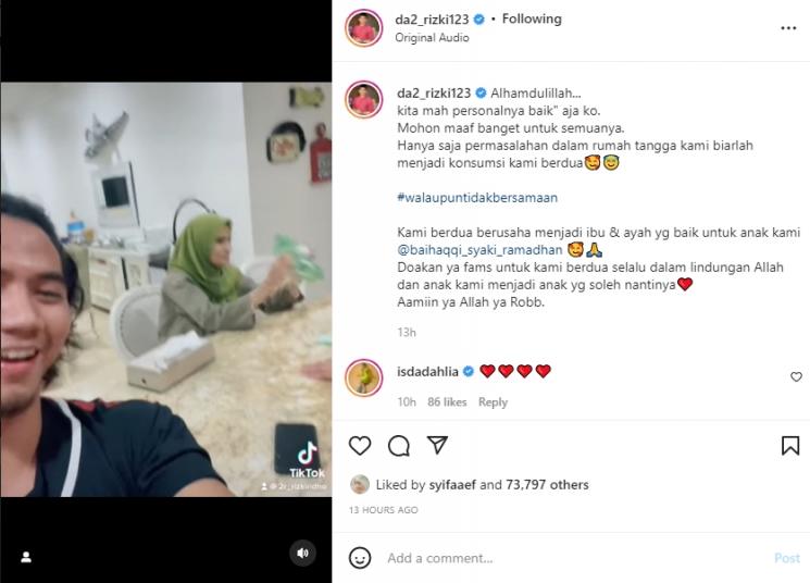 Rizki DA dan Nadya Mustika Rahayu kompak lagi. (Instagram/da2_rizki123)