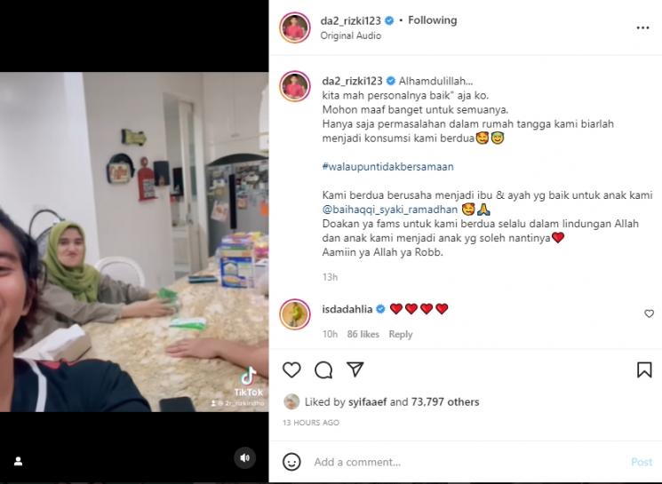 Rizki DA dan Nadya Mustika Rahayu kompak lagi. (Instagram/da2_rizki123)