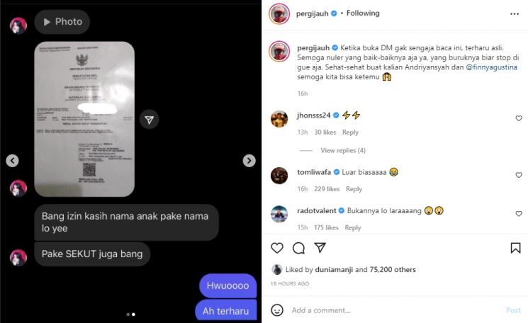 Nama Gofar Hilman dipakai fans untuk menamai bayinya. (Instagram/pergijauh)