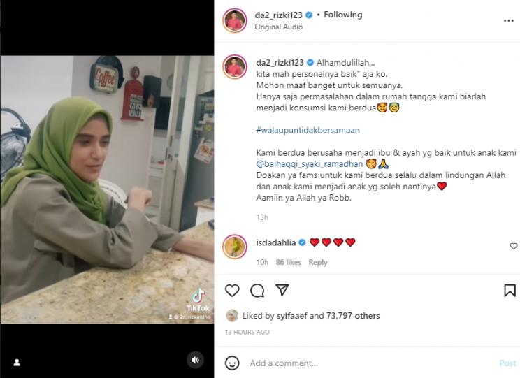Rizki DA dan Nadya Mustika Rahayu kompak lagi. (Instagram/da2_rizki123)