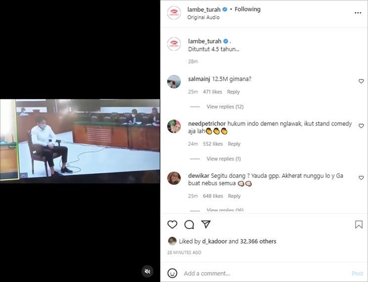 Reaksi publik soal tuntutan hukuman Gaga Muhammad. (Instagram/@lambe_turah)