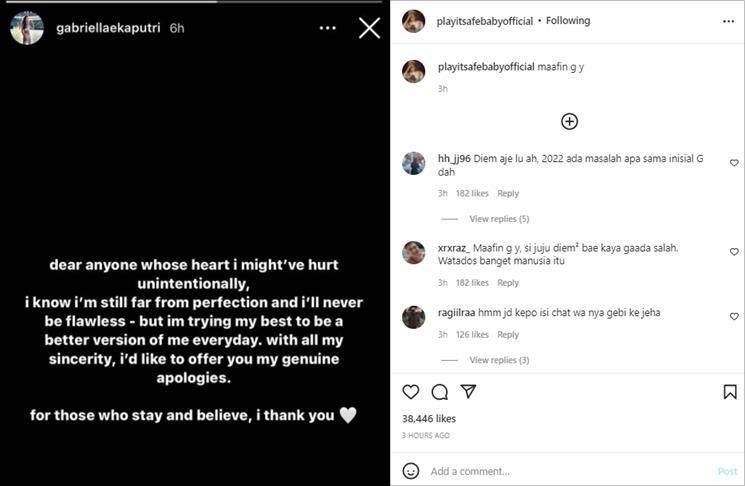 Permintaan maaf Gabriella Ekaputri. (Instagram/@playitsafebabyofficial)