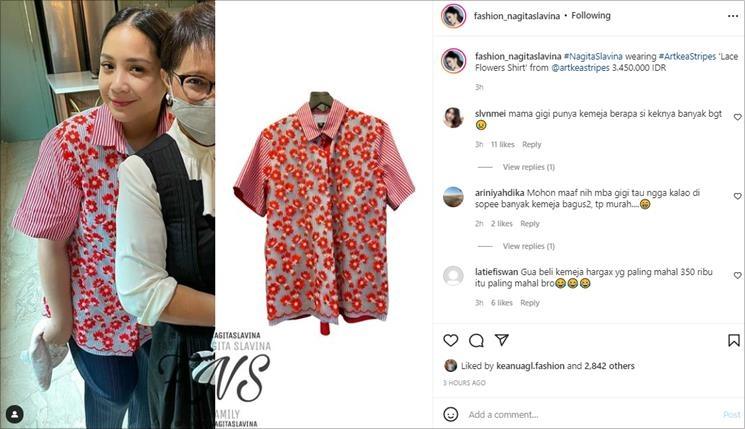Baju Nagita Slavina saat bertemu Menlu Retno Marsudi. (Instagram/@fashion_nagitaslavina)