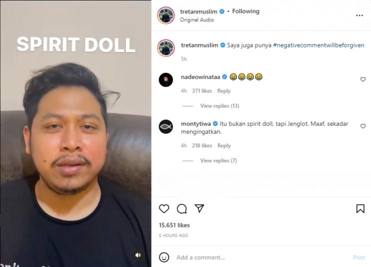 Tretan Muslim mengaku mempunyai spirit doll. (Instagram/tretanmuslim)