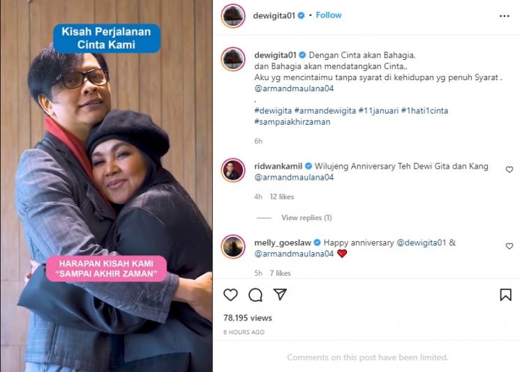 Dewi Gita dan Armand Maulana merayakan ultah pernikahan. (Instagram/dewigita01)