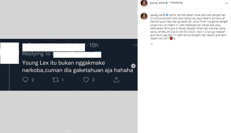 Young Lex murka dituding nggak ketahuan pakai narkoba. (Instagram/@young_lex18)