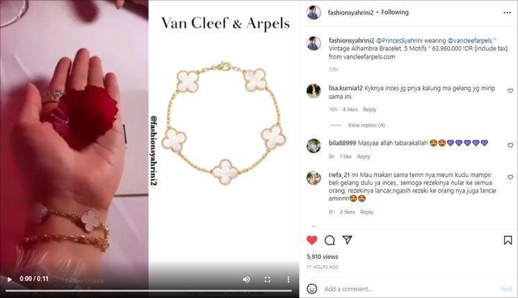 Harga gelang Syahrini jadi sorotan. (Instagram/@fashionsyahrini2)