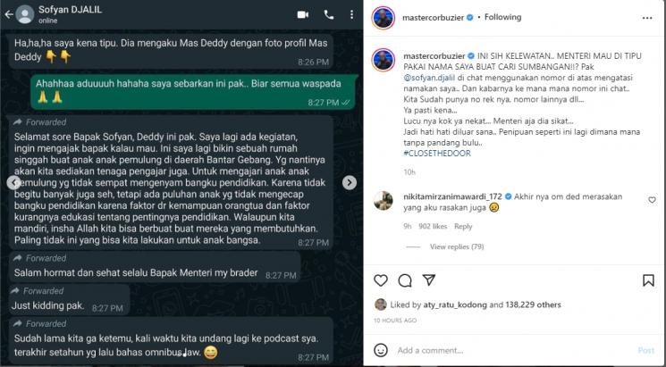Deddy Corbuzier Ngamuk Namanya Dicatut untuk Menipu Menteri Sofyan Djalil. (Instagram/mastercorbuzier)