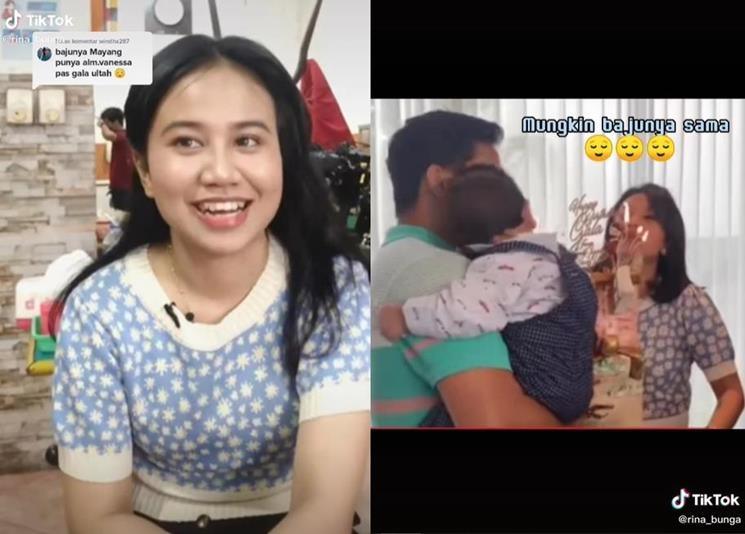 Mayang diduga pakai baju mendiang Vanessa Angel. (TikTok/@rina_bunga)