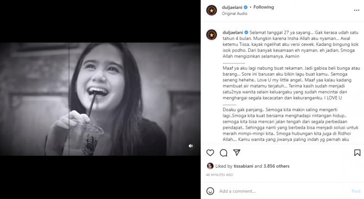 Dul Jaelani rayakan hari jadian dengan Tissa Biani. (Instagram/duljaelani)