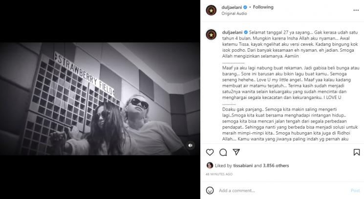 Dul Jaelani rayakan hari jadian dengan Tissa Biani. (Instagram/duljaelani)