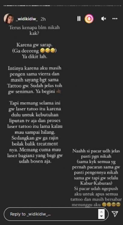 Curhatan Widy Vierratale. (Instagram/@_widikidiw_)