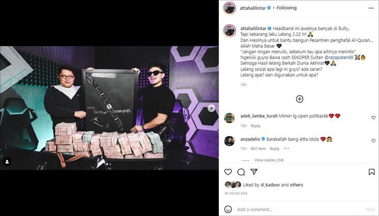 Atta Halilintar berhasil lelang headband lebih dari Rp2 miliar. (Instagram/@attahalilintar)