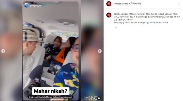 Fuji minta mahar mobil mewah ke Thariq Halilintar. (Instagram)