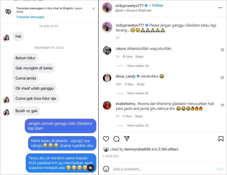 Vicky Prasetyo digoda janda. (Instagram/@vickyprasetyo777)