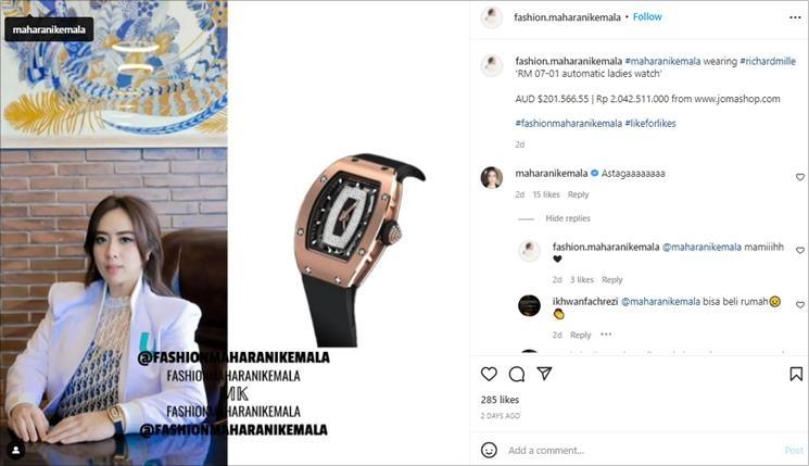 Harga jam tangan mewah Maharani Kemala. (Instagram/@fashion.maharanikemala)