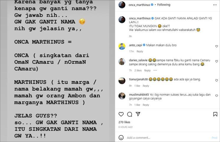 Norman Kamaru kembali tanggapi isu pindah agama. (Instagram/@onca_marthinus)