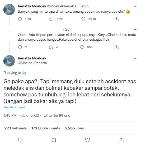 Fakta di Balik Keindahan Bulu Mata Chef Renatta Moeloek. (Twitter)