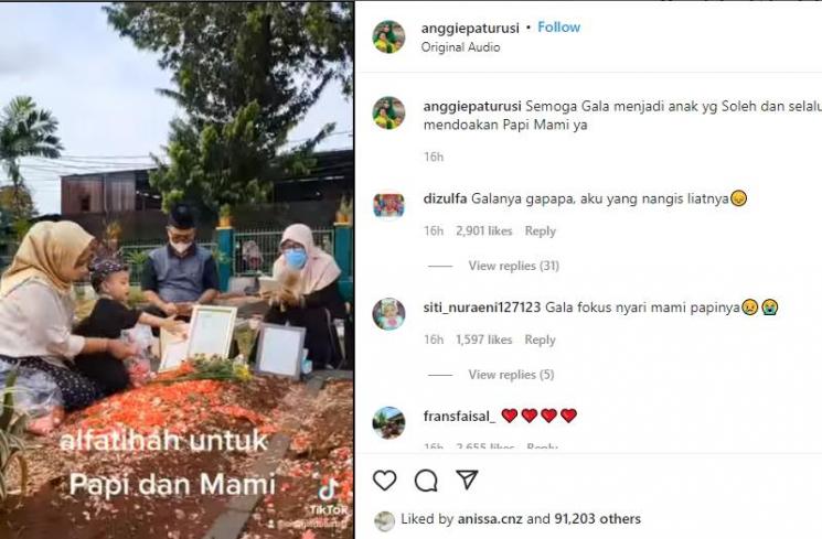 Momen Gala Sky Ziarah ke Makam Vanessa Angel-Bibi. (Instagram/anggiepaturusi)