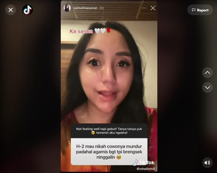Salmafina Sunan dicurhati netizen gagal menikah. (TikTok/@mhellmhill)