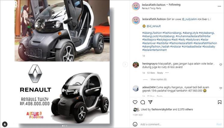 Kado Baby L dari Crazy Rich Rudy Salim. (Instagram/@leslaralfatih.fashion)