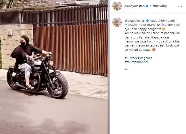 Dian Ayu Lestari naik moge saat hamil. (Instagram/@dianayulestari)