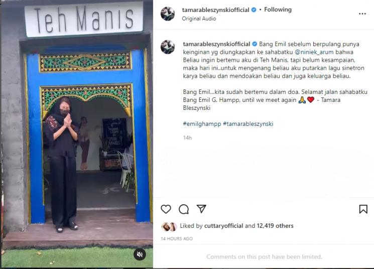 Tamara Bleszynski ungkap keinginan terakhir Emil G Hampp sebelum meninggal dunia. (Instagram/tamarableszynskiofficial)