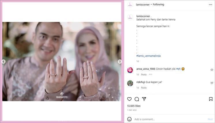 Cincin tunangan Ferry Irawan dan Venna Melinda. (Instagram/@lamiscorner)