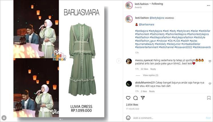 Harga baju elegan Lesti Kejora di acara Kiss Awards 2022. (Instagram/@lesti.fashion)