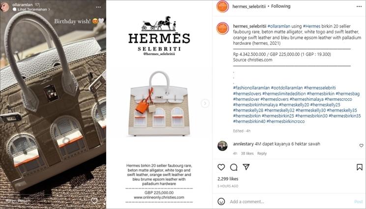 Tas mewah Olla Ramlan seharga Rp4 miliar. (Instagram/@hermes_selebritii)