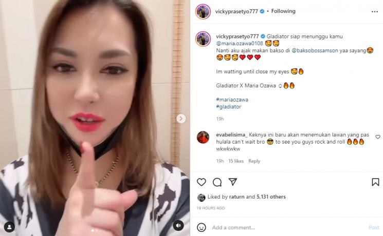 Maria Ozawa mengaku kangen Vicky Prasetyo. (Instagram/vickyprasetyo777)