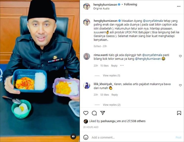 Hengky Kurniawan pamer bekal dari istri. (Instagram/@hengkykurniawan)