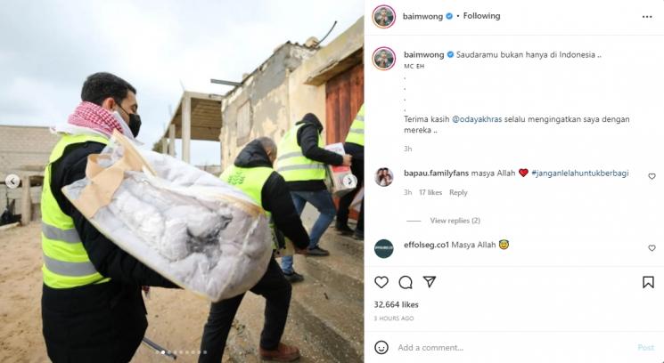 Baim Wong kirim bantuan untuk Palestina. (Instagram/baimwong)