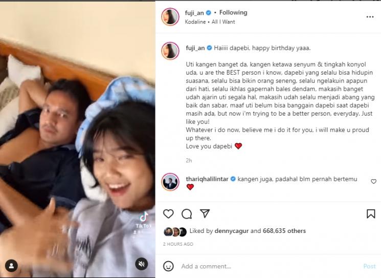 Fuji Rindu Pada Bibi Ardiansyah. (Instagram/fuji_an)