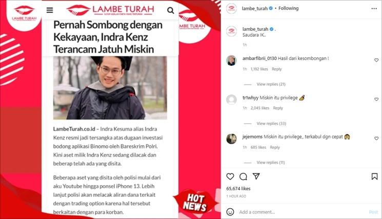 Aset Indra Kenz disita. (Instagram/@lambe_turah)
