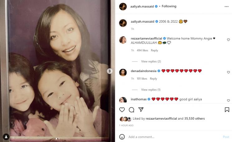 Aaliyah Massaid dan Reza Artamevia sambut kepulangan Angelina Sondakh. (Instagram/aaliyah.massaid)